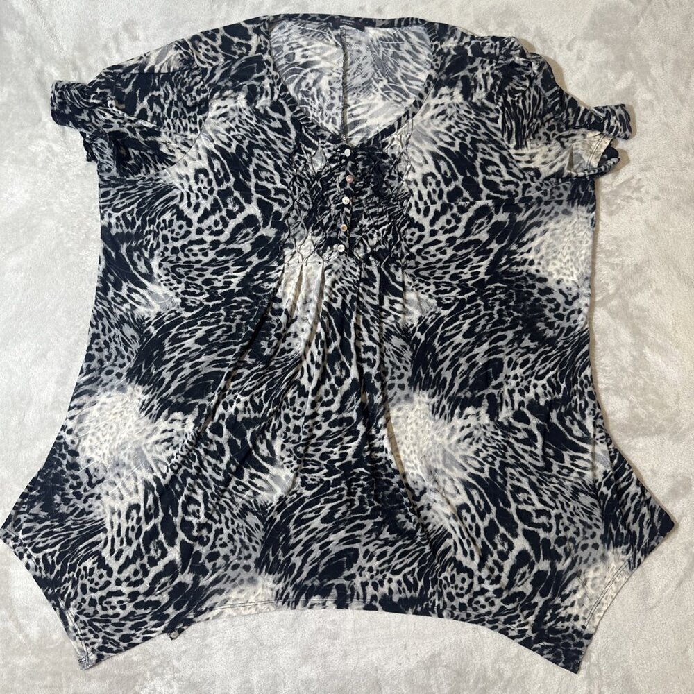 Women’s Cocomo Blouse Leopard Print Black Gray Plus 3X - Picture 3 of 13